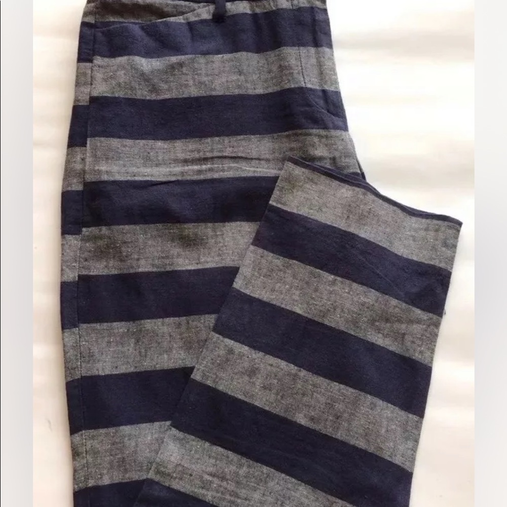 GAP Women Slim Cropped Sz 2 Pants Navy Gray Linen Cotton 32 Inches